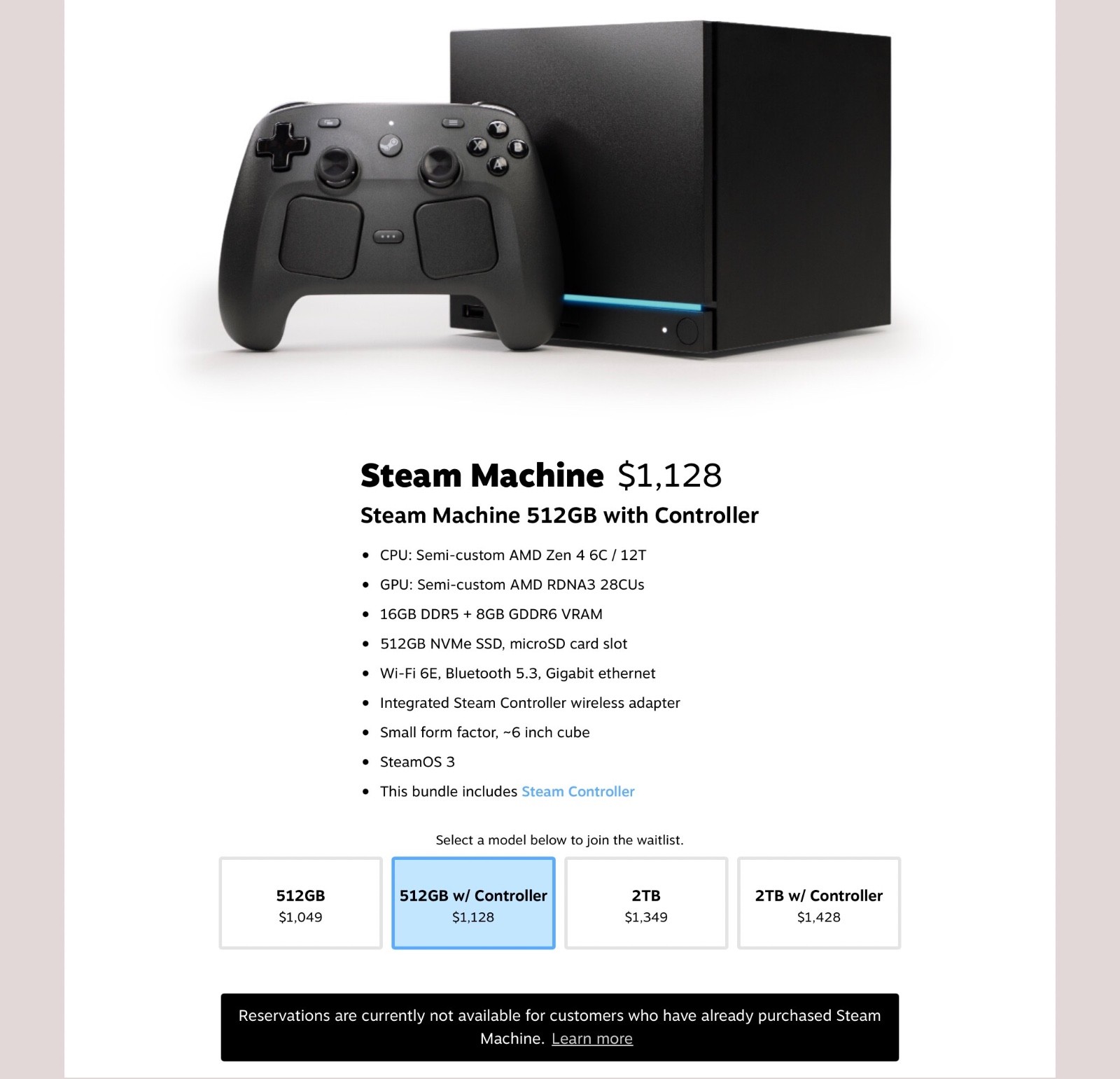 Steam Machine 512GB with Controller. CONFIRMED DELIVERY FROM VALVE JULY 2ND!