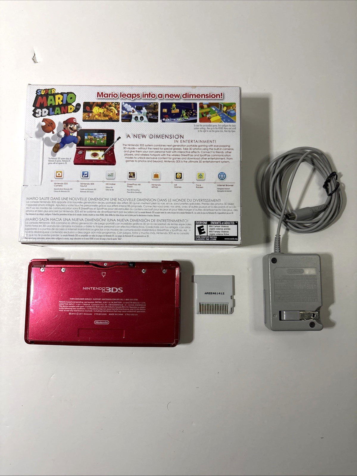 Nintendo 3DS Flame Red – Complete In Box – Includes Super Mario 3D Land – Tested