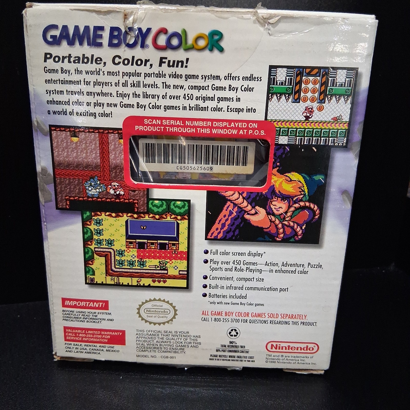 Clean! Nintendo GameBoy Color Atomic Purple Console Complete In Box CiB CGB-001