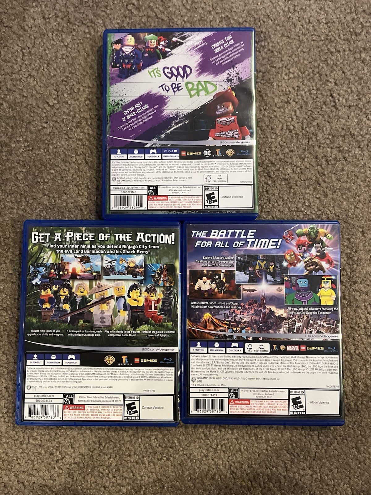 LEGO PS4 Game Lot (3) DC, Marvel, Ninjago.
