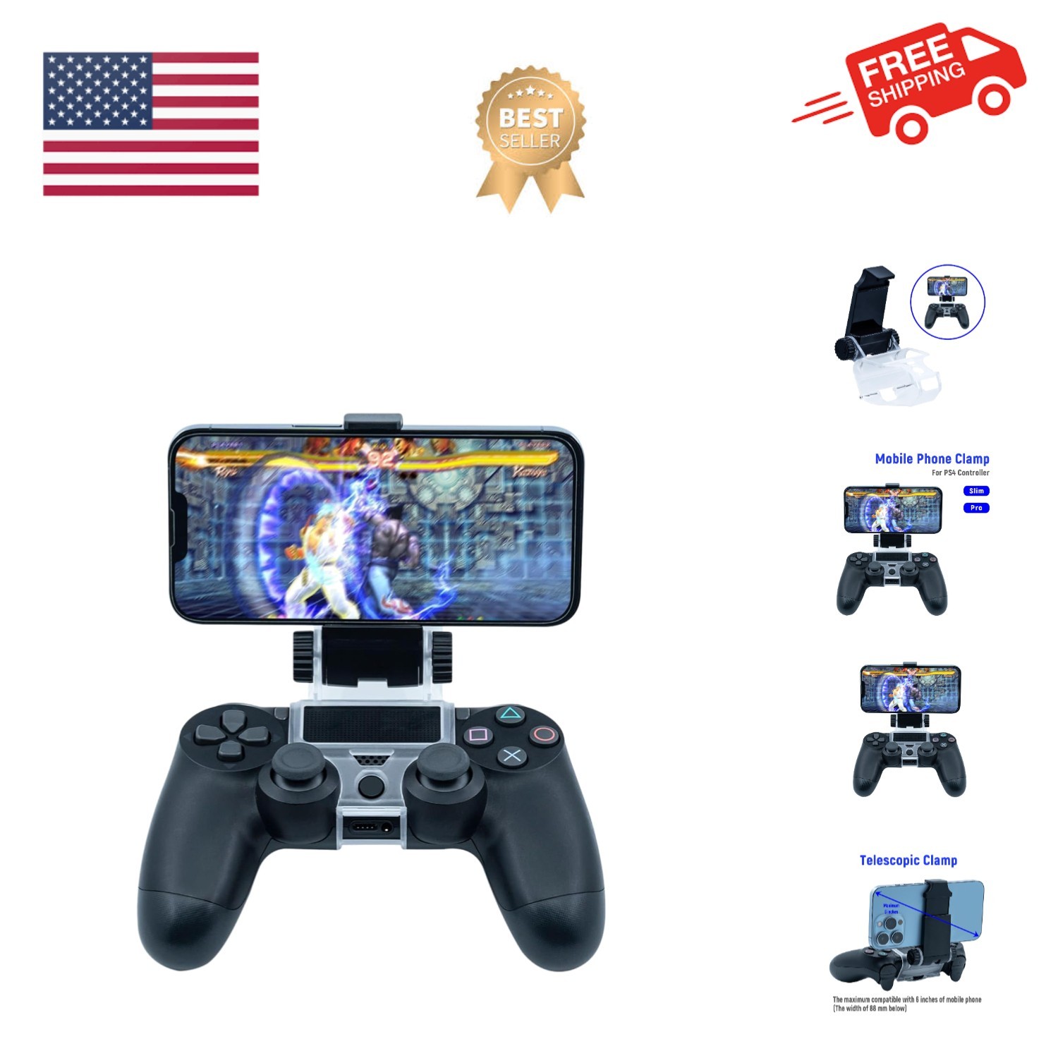 PS4 Controller Phone Mount Clip – Adjustable Holder for Smartphones Up to 6 Inch