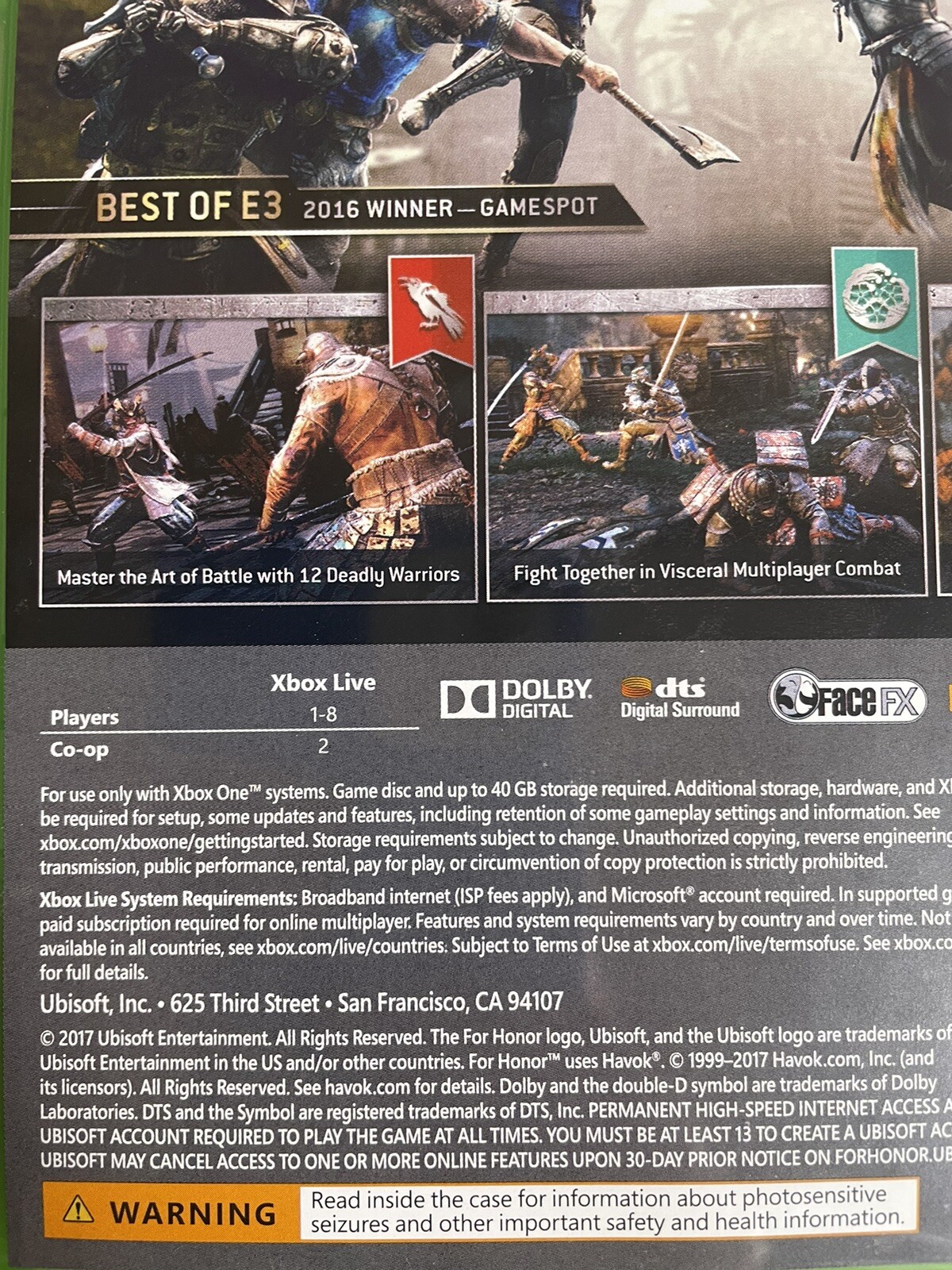 For Honor XBOX One Mature Rating Ubisoft Online Playability