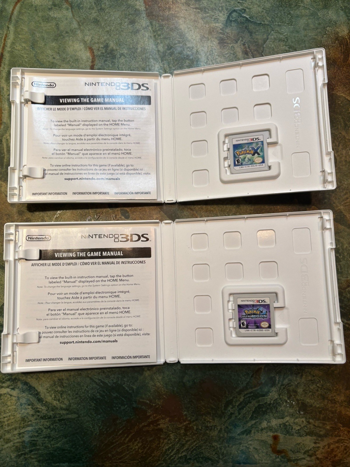 Pokemon X and Pokemon Ultra Moon Nintendo 3ds Games with original cases