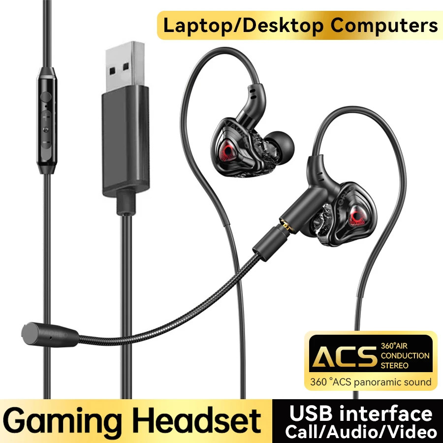 3.5Mm/TypeC/Usb ESports Gaming Headset 360° Surround Sound, Hifi Stereo Wired He