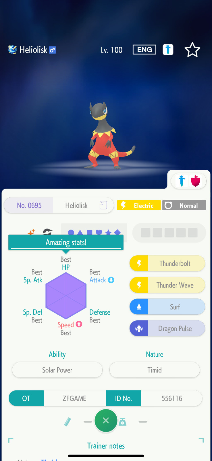 ✨6IV SHINY Heliolisk + EVS🚀 POKEMON HOME✨Champions✨Online delivery⚡