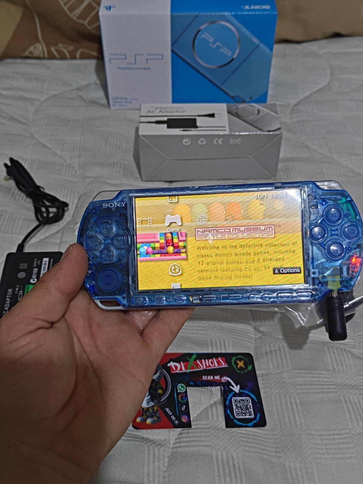 Sony PSP transparent blue with 32 GB plus games plus USB-C adapter NEW