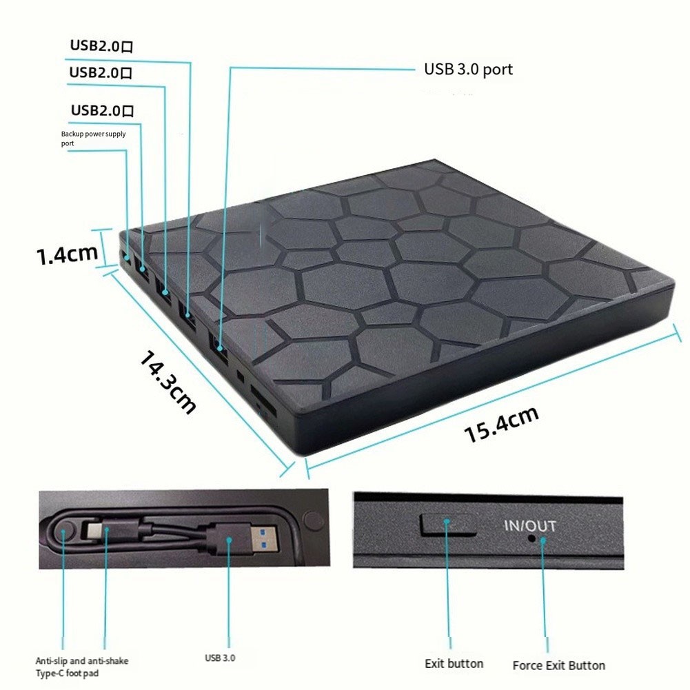 7 in 1 USB C External DVD Burner USB 3.0 Hub TF Card Reader for Laptop