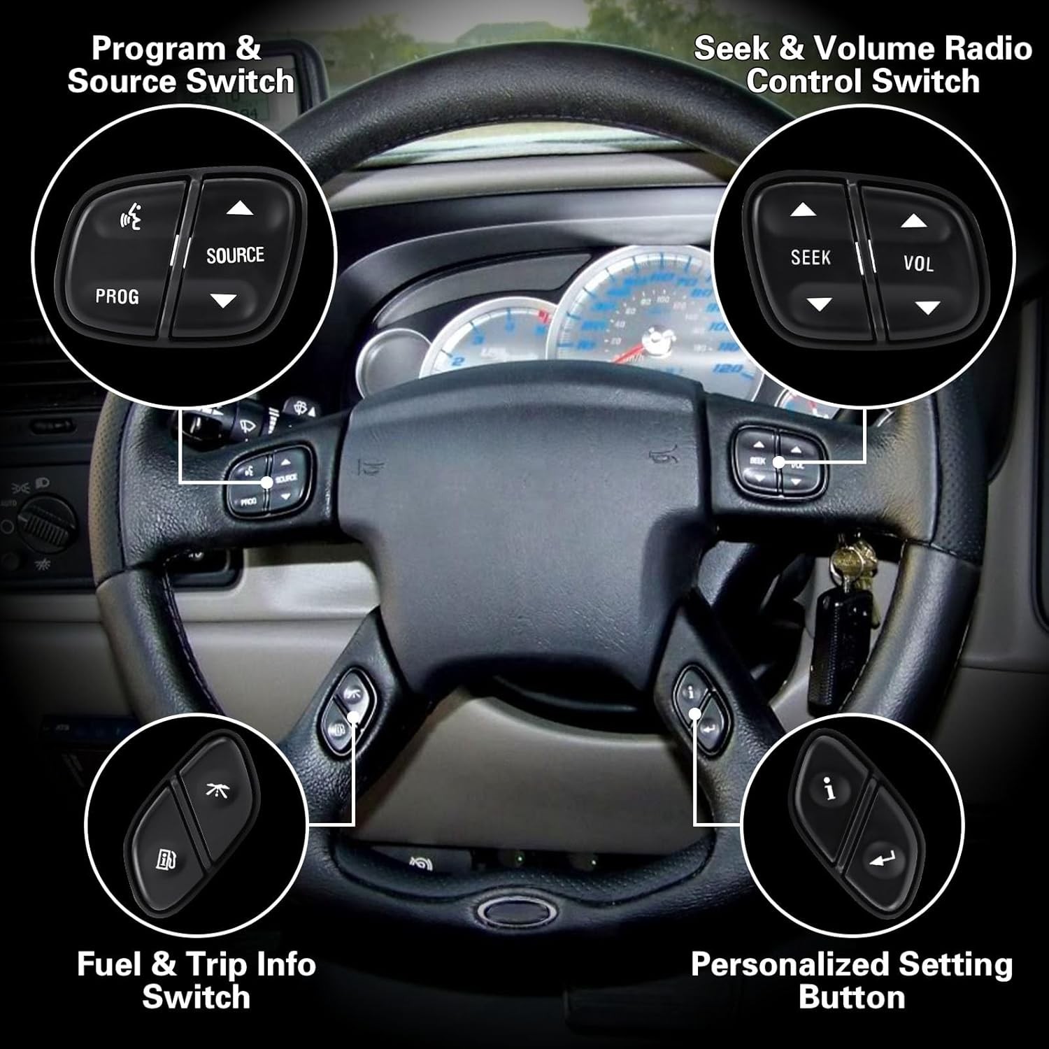 LCWRGS Steering Wheel Control Switch Button Compatible with 2003-2009 Chevy Silv