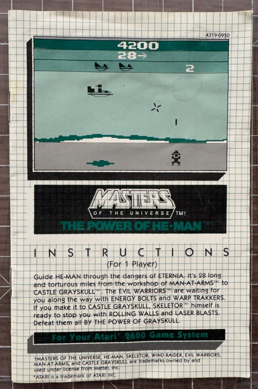 1983 Mattel Masters of the Universe Power of He-Man For Atari 2600 Manual Only