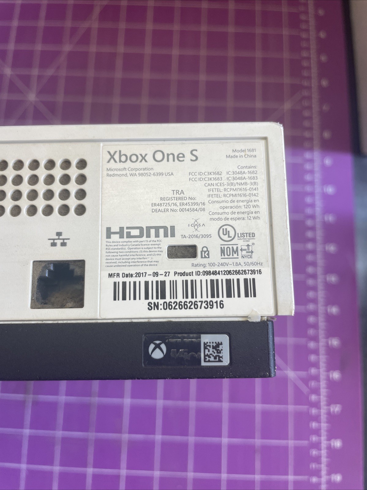 Microsoft Xbox One Slim Console only Parts/Repair. Not Sure What Stain On Top Is