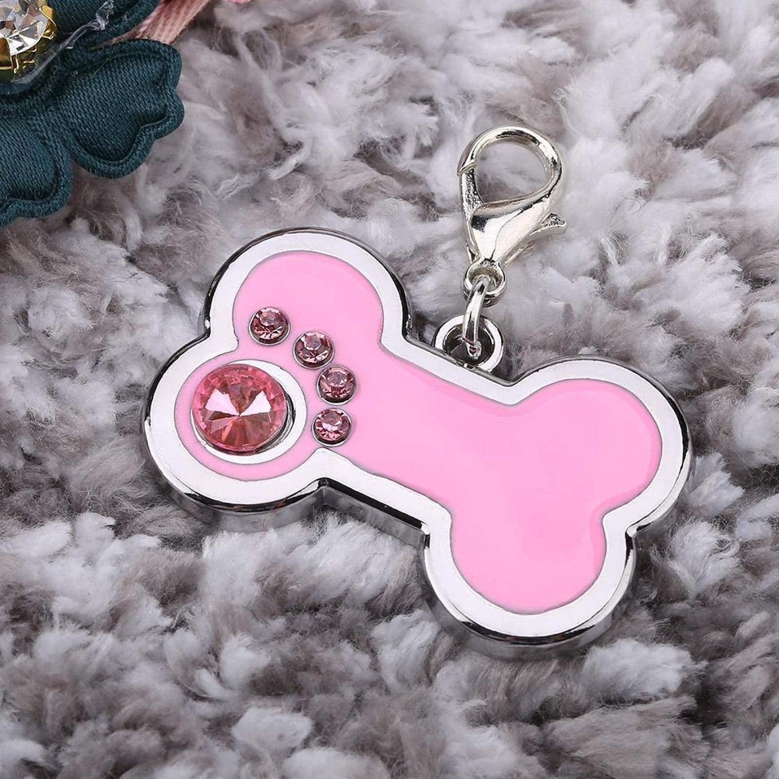 4 Colors Cute Pet Zinc Alloy ID Tag, Bone Shaped with 3.4 * 2.2cm, Pink