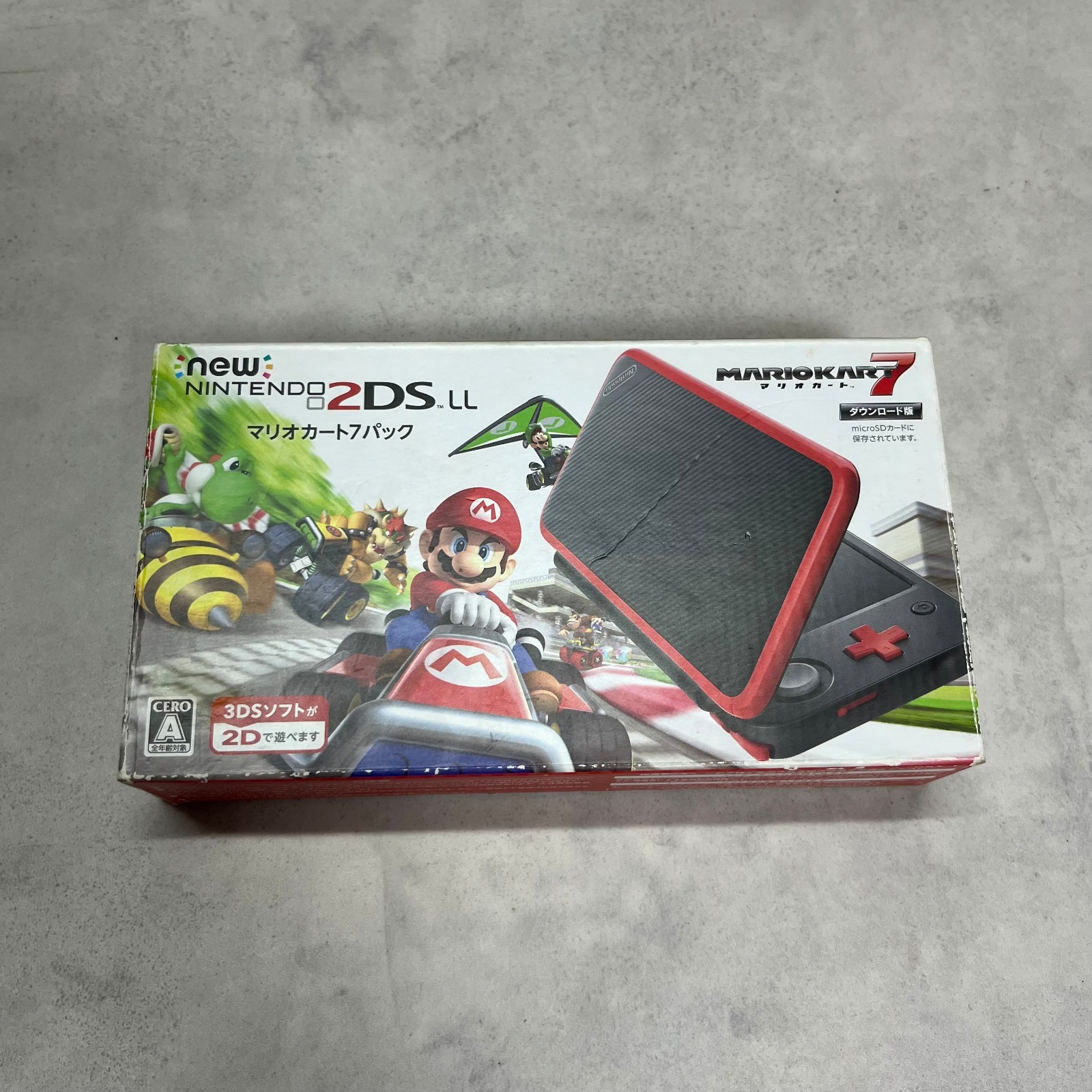 New Nintendo 2DS XL LL Mario Kart 7 Red Black Console Stylus Working Tested Good
