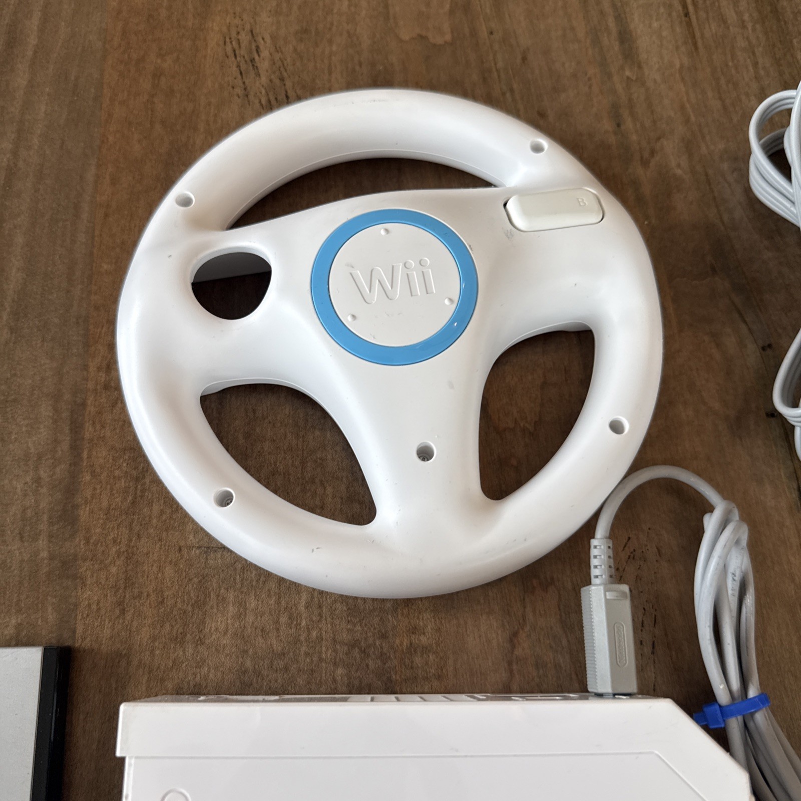 Nintendo Wii Console Bundle Original With 2 Nunchucks, cables, wheel Tested