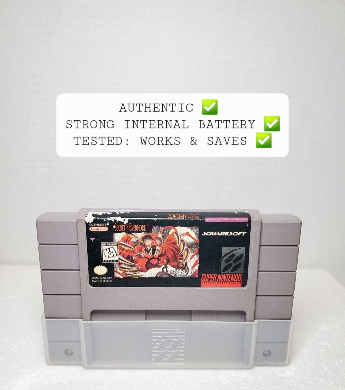 Secret of Evermore (Super Nintendo SNES) ⭐️ Authentic Cartridge w. Cover TESTED✅