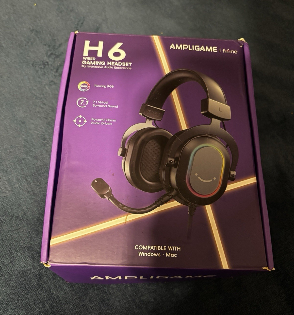FIFINE AmpliGame H6 USB Over-Ear Boom Mic Surround Sound RGB Headset Black