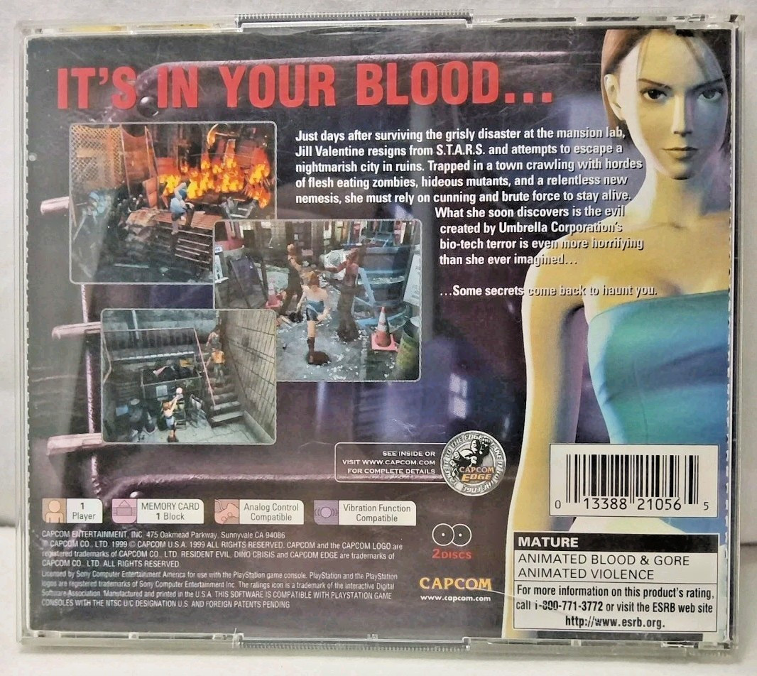 Resident Evil 3 Nemesis (PlayStation 1, 1999) PS1 Complete w/ Dino Crisis Demo