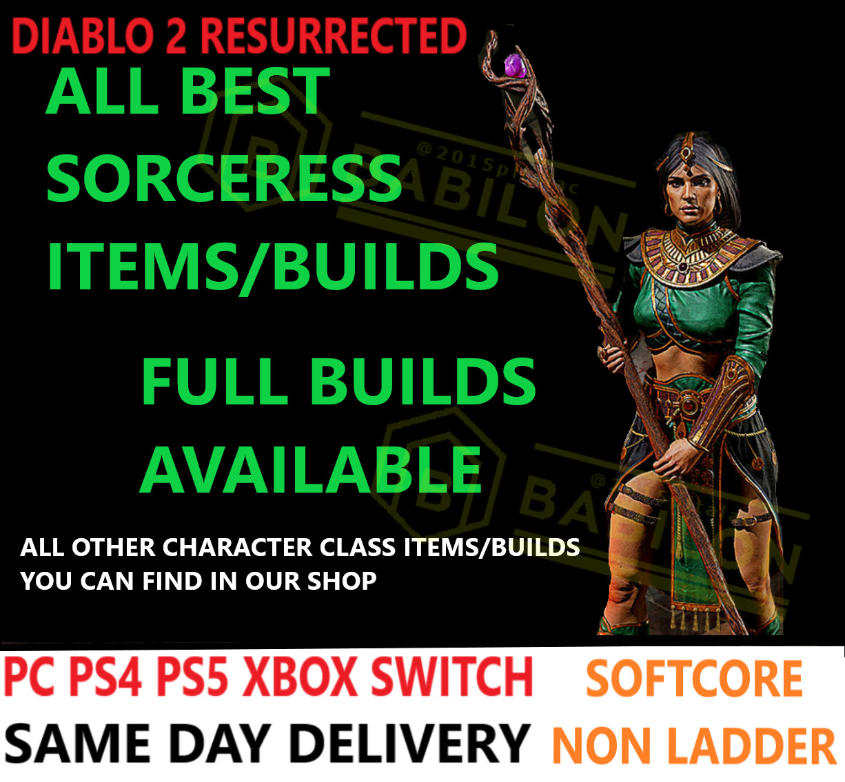 ✅PC PS4 PS5 XBOX SWITCH✅ SORCERESS ALL BEST ITEMS BUILD DIABLO 2 RESURRECTED D2R
