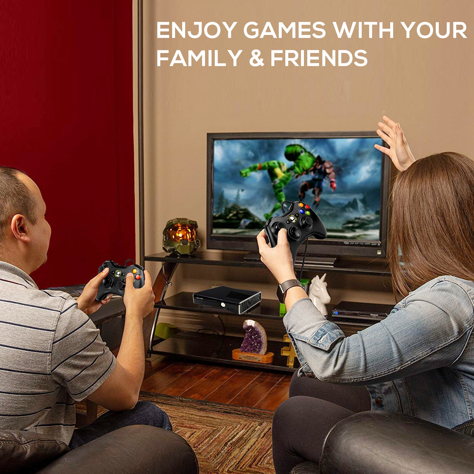 Black Wired USB Game Controller Gamepad for Microsoft XBOX 360 & PC WIN 7 8 10