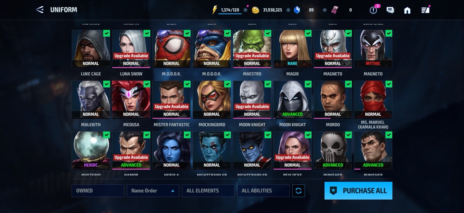 Stacked MARVEL Future Fight Account