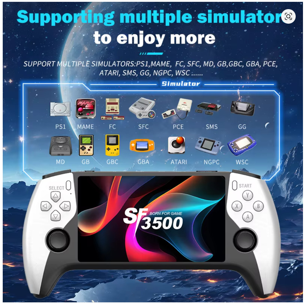 5 Inch Multifunctional IPS HD Retro Portable Game Console SF3500 Supp