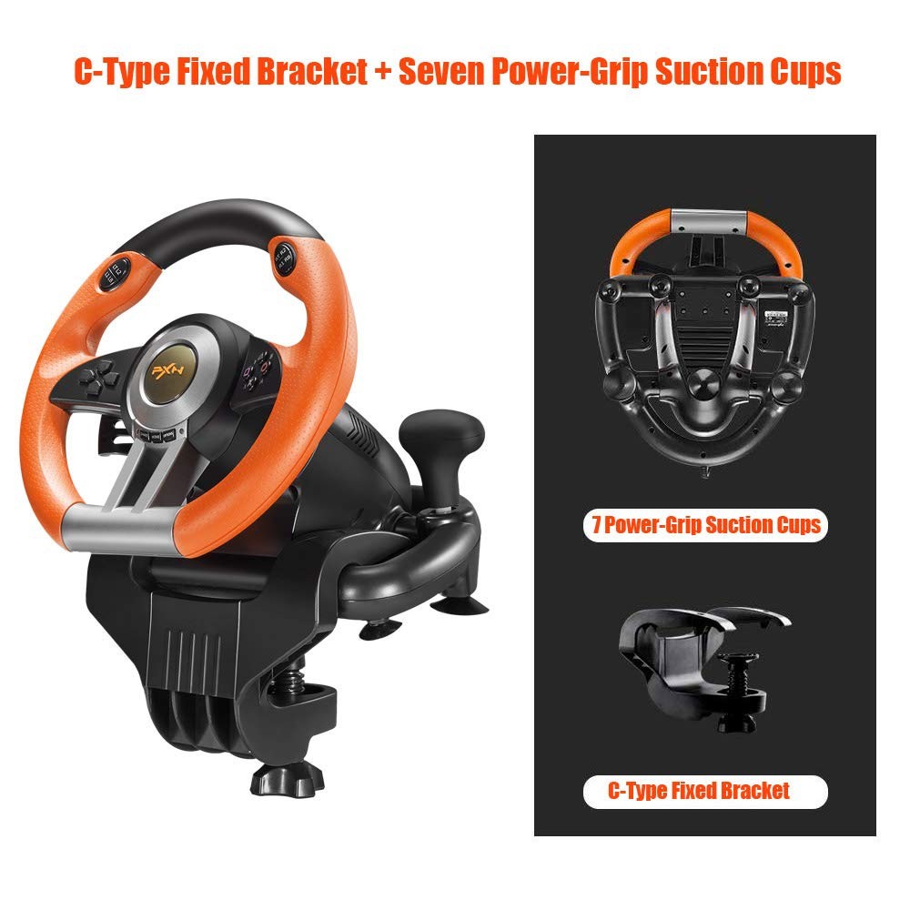 PXN V3 Pro USB Racing Game Controller Wheel With Pedals (Orange)