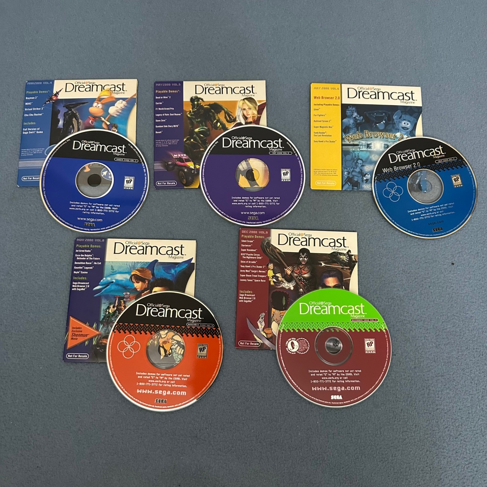 Lot of 5 Official Sega Dreamcast Magazine Demo Discs Vol 4 5 6 8 9 GD-ROM 2000