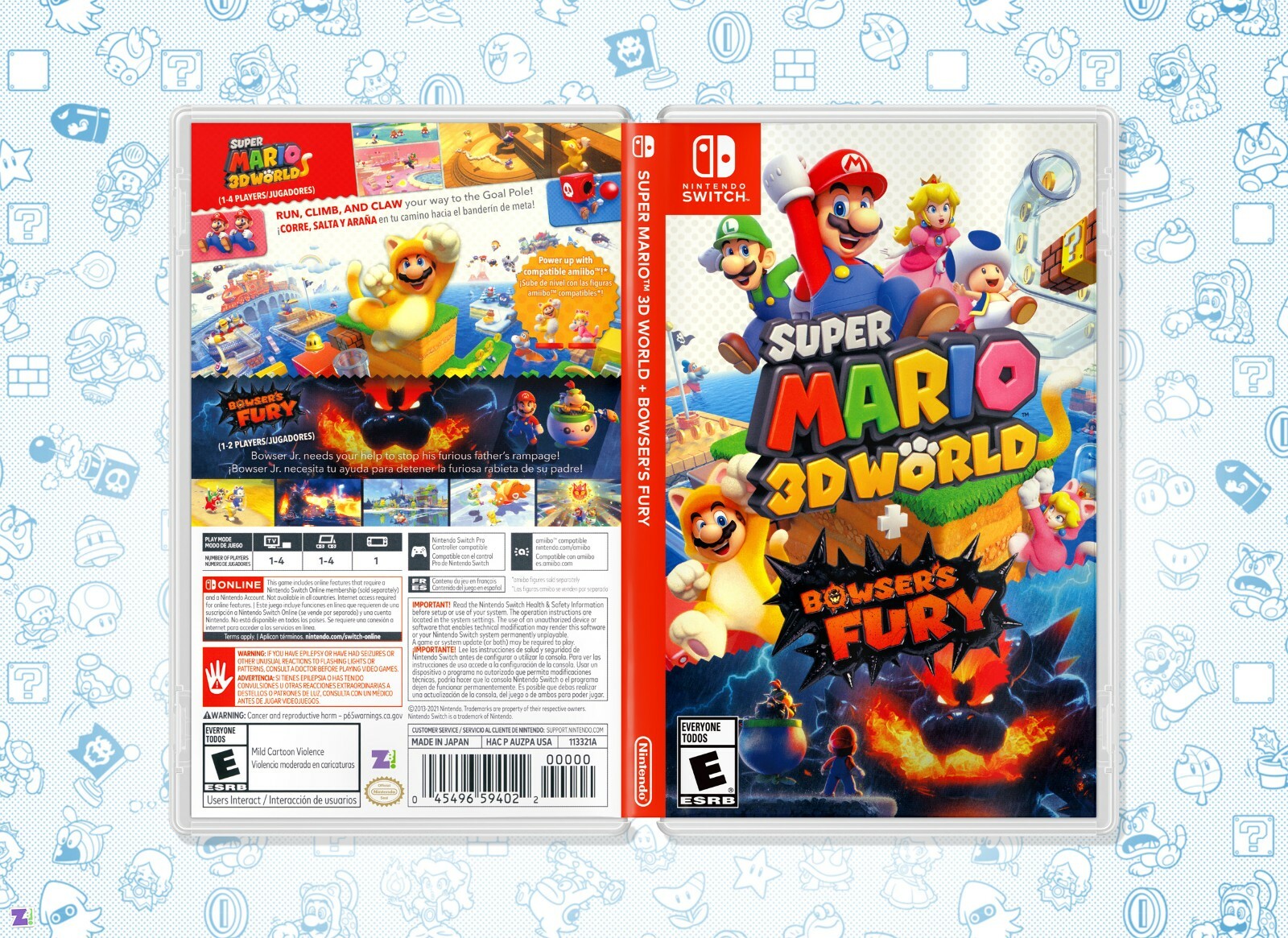 Super Mario 3D World Bowser’s Fury COVER ART: Insert & Case for Nintendo Switch