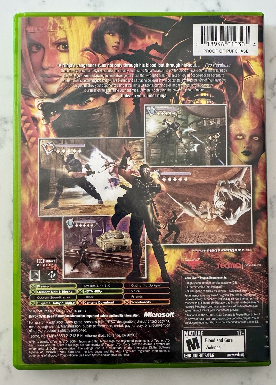 Ninja Gaiden (Microsoft Xbox, 2004). CIB. Tested