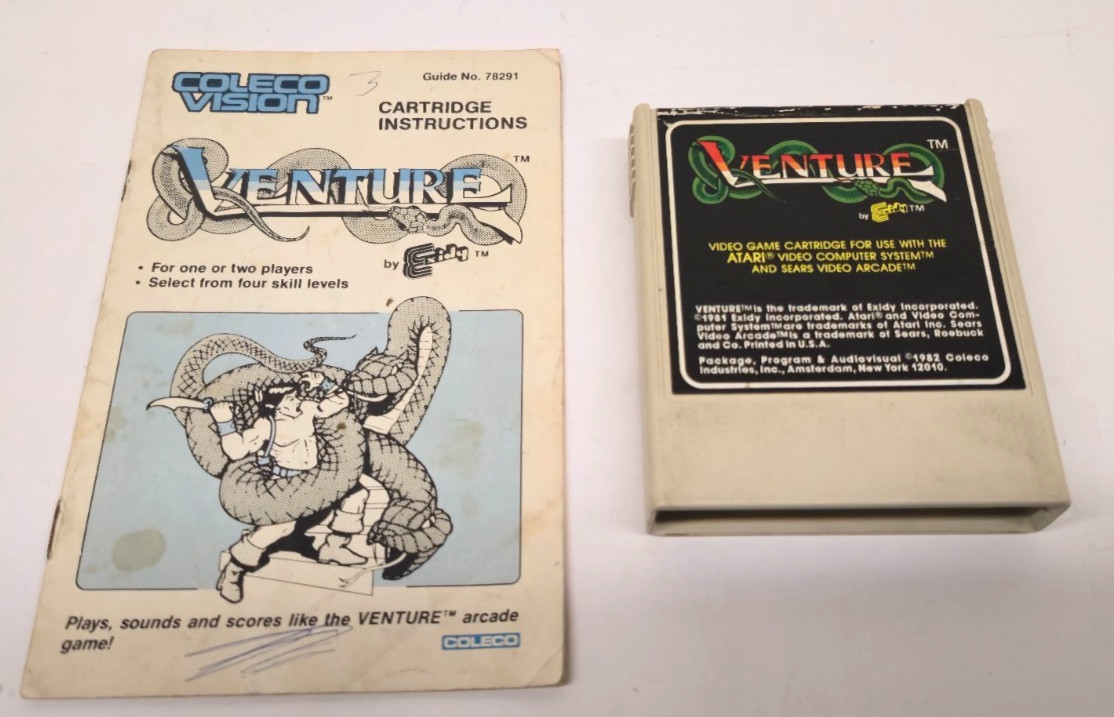 Venture (Atari 2600, 1982) Game Cartridge & Instruction Manual – Tested
