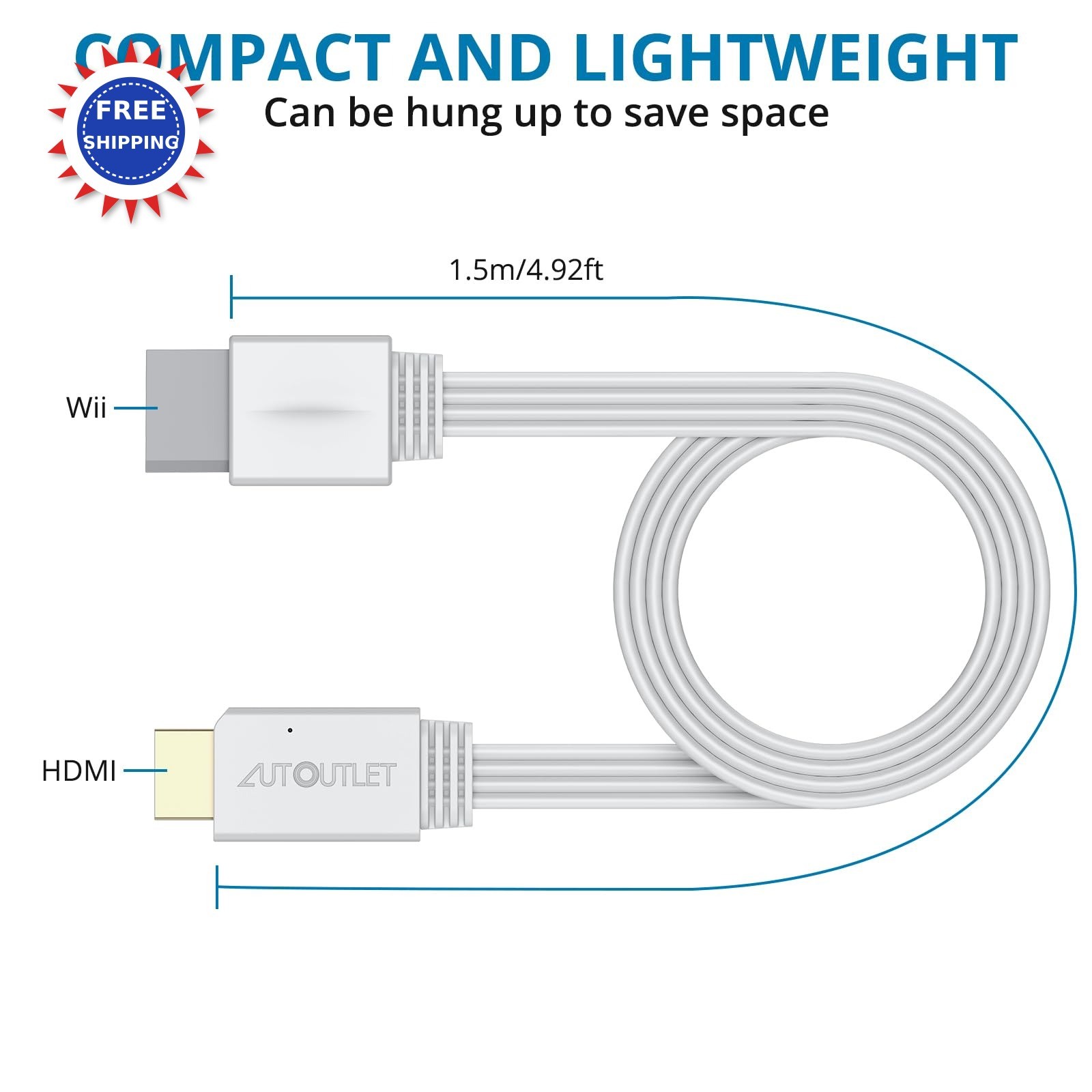 AUTOUTLET Wii to HDMI Converter 1080P 5ft 150cm Adapter HDMI Cable Output
