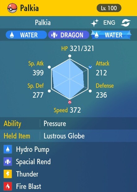 Pokemon Scarlet and Violet 6iv Shiny Max EV Palkia-Origin
