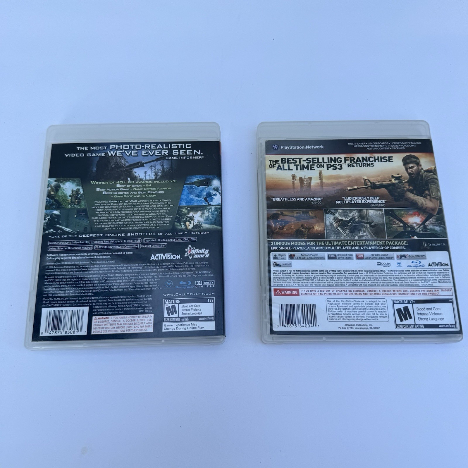 CIB PS3 Lot of 2 Call of Duty 4 Modern Warfare & COD: Black Ops w/ Manuals