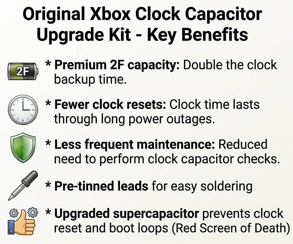 Xbox Original OG Upgraded Clock Capacitor 2.7V 2.0F Supercapacitor 2X Capacity