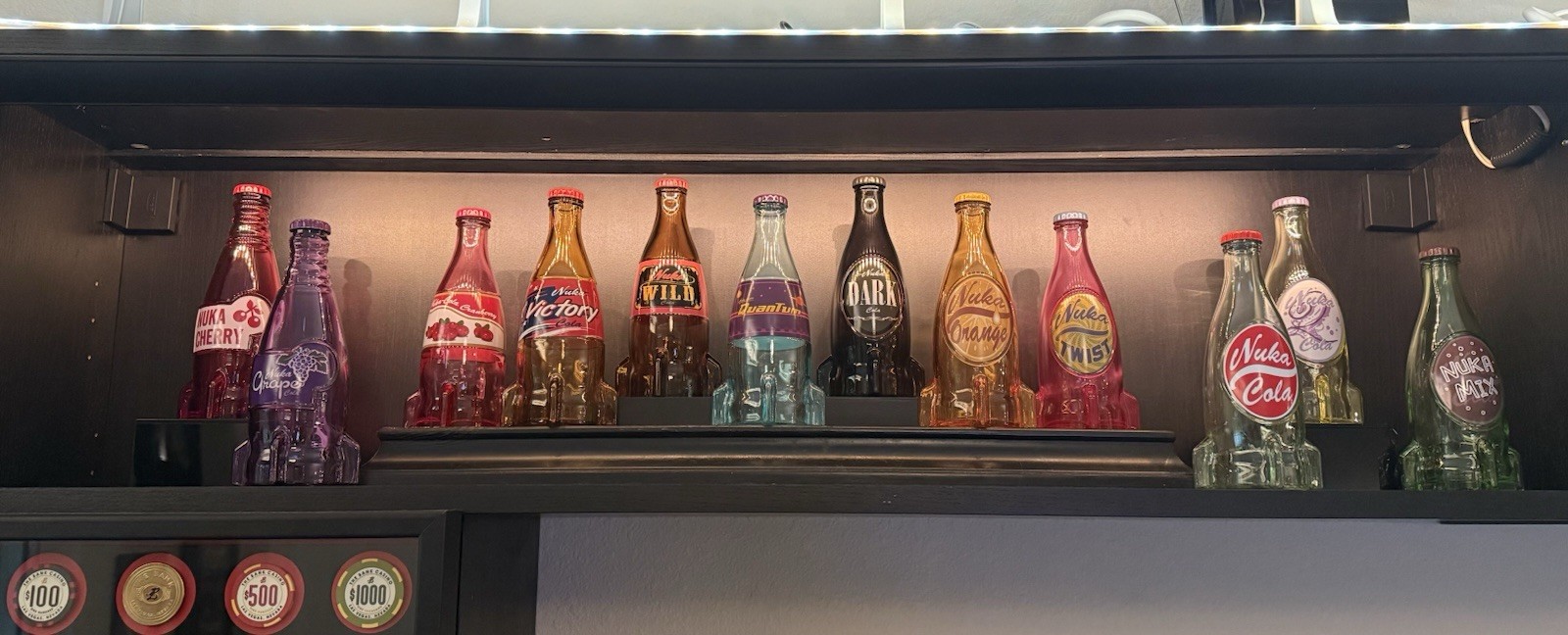Bethesda Fallout Nuka Cola Wild, Cranberry & Cherry Glass Bottle + Caps Set