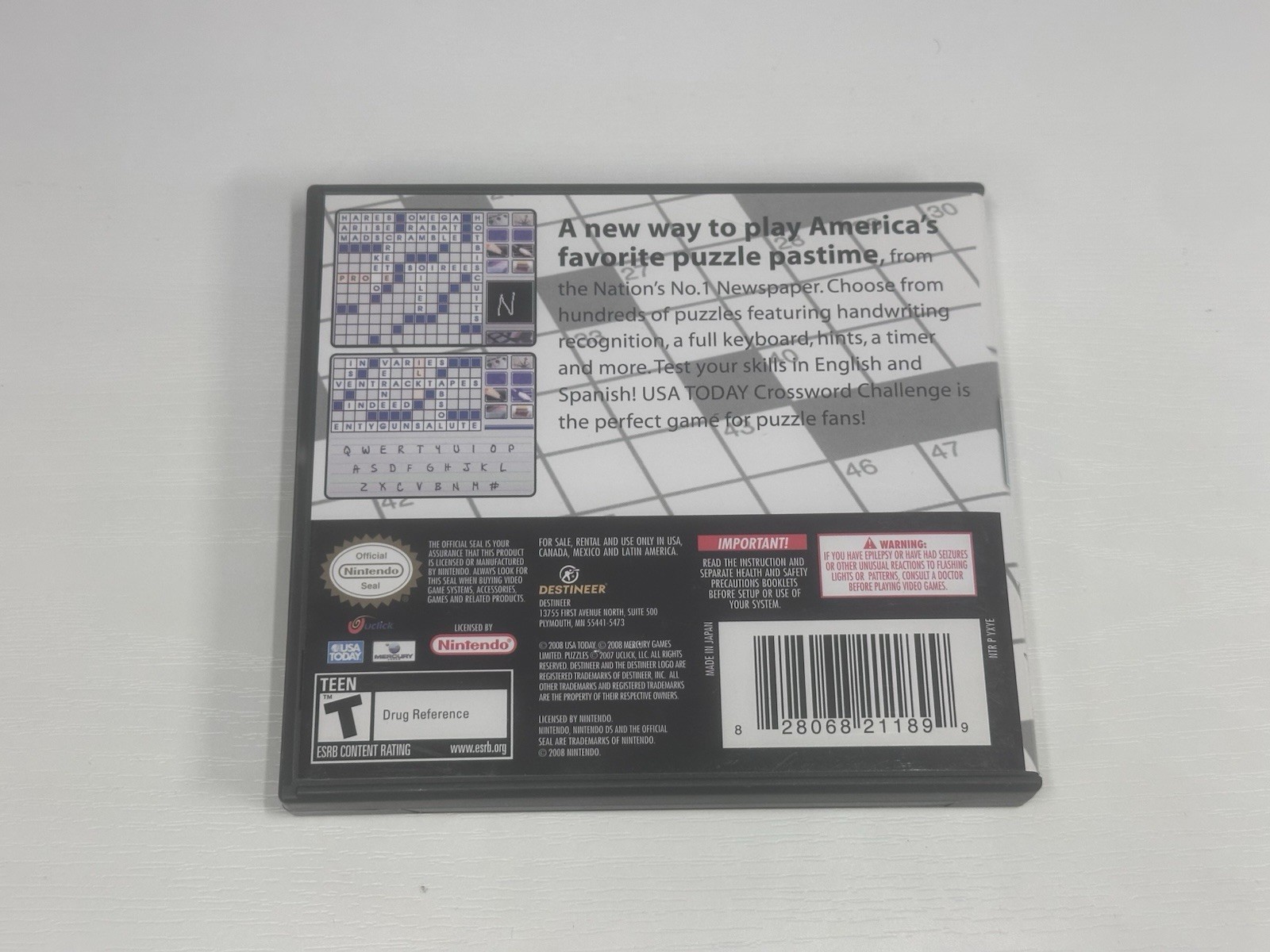 Nintendo DS USA Today Crossword Challenge Complete Tested