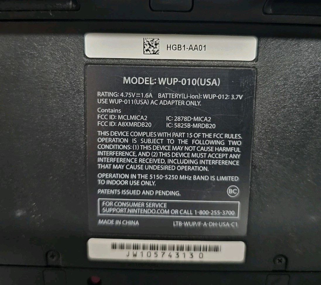 Genuine Black Wii U Gamepad WORKS With Power Cord Tested Wup-010