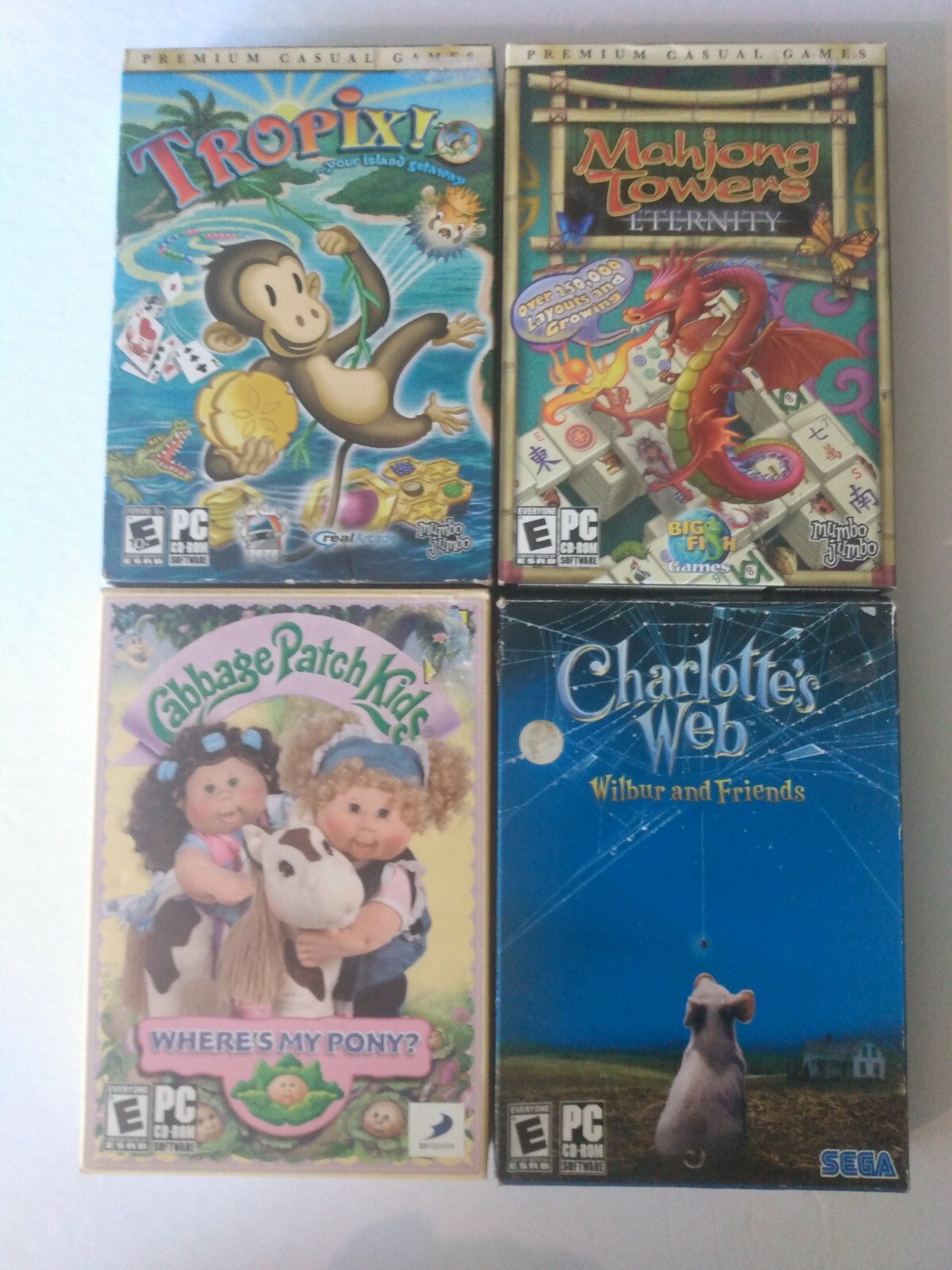 Cabbage Patch Charlotte’s Web Tropix Mahjong Towers Pc Lot Of 4 Video Games Vtg
