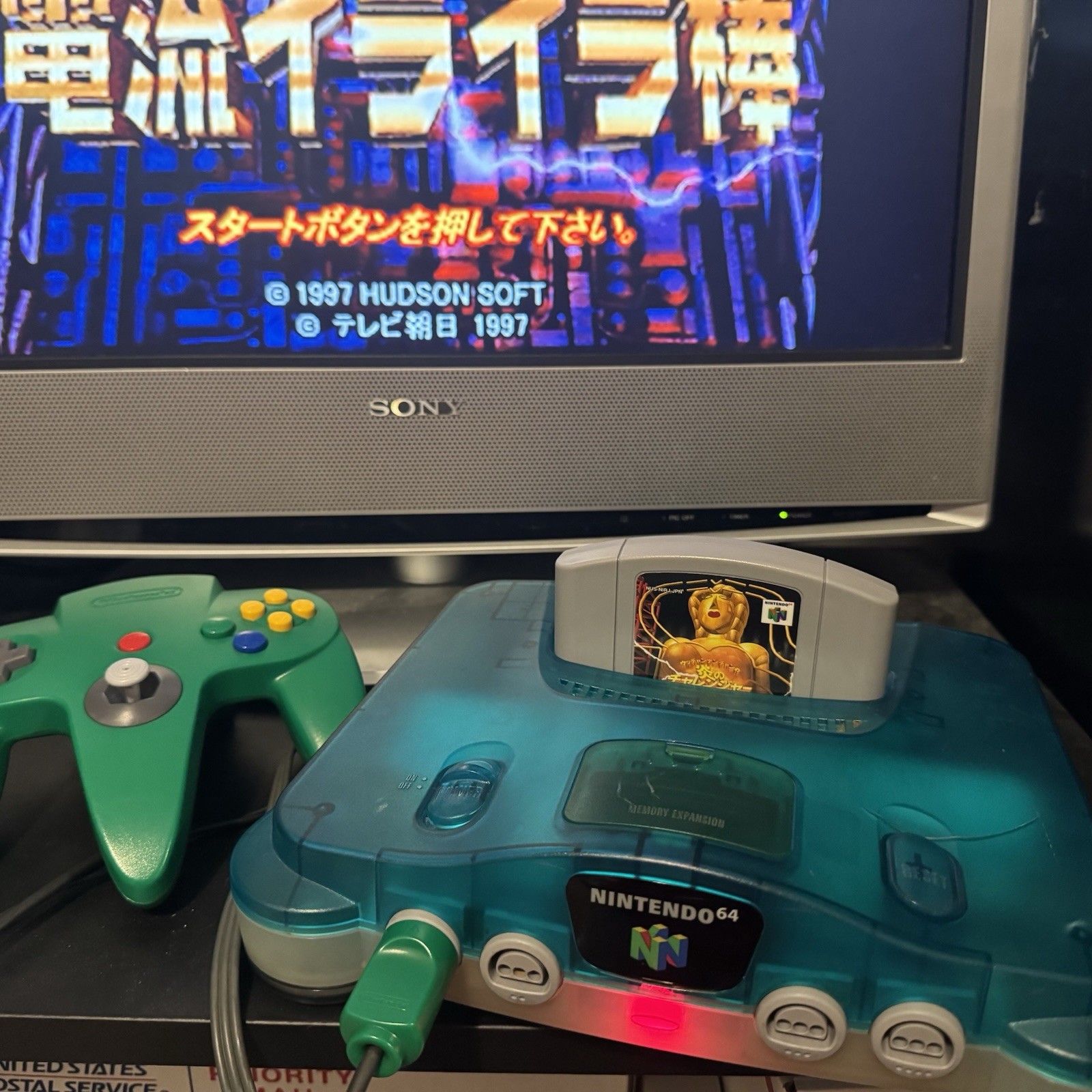 Nintendo N64 Funtastic Clear Blue Japan Console WORKS has a small crack on case