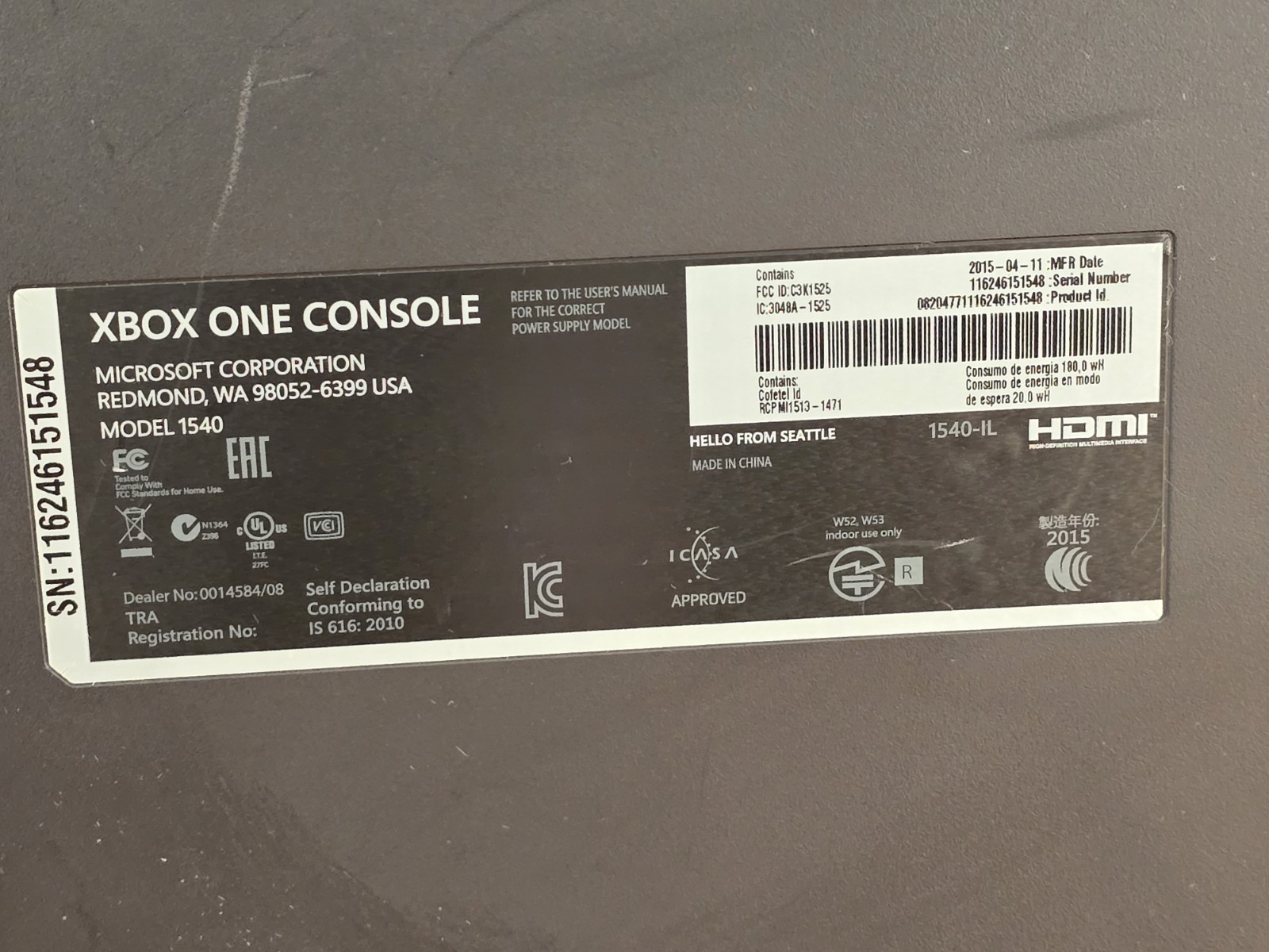 Microsoft Xbox One Bundle Model 1540 w/ Kinect 1520 Pwr Supply Cntrl + Headset