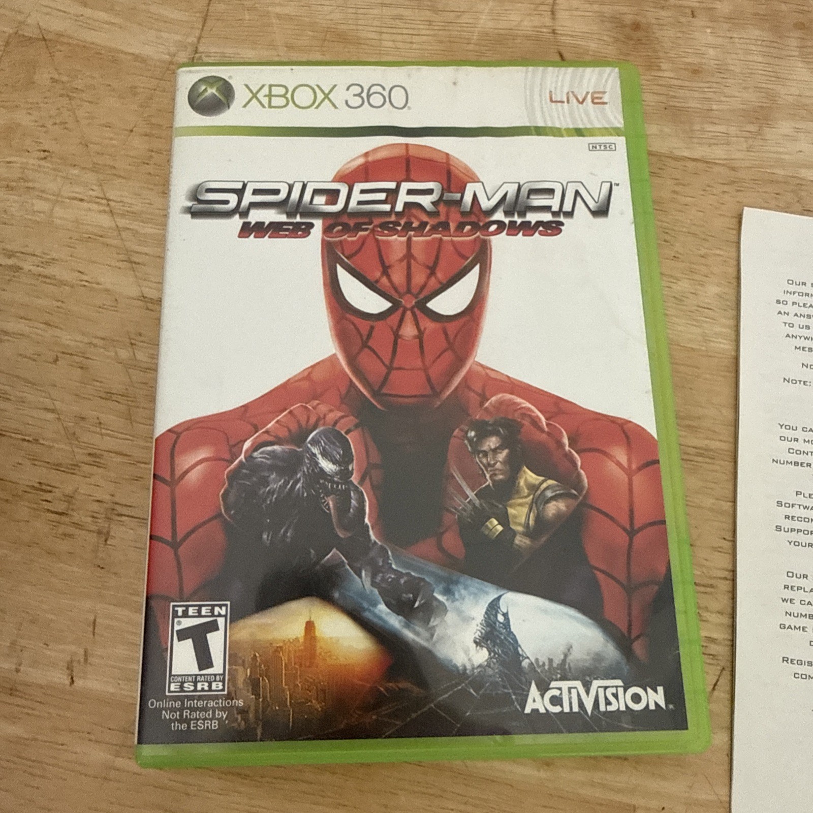 Spider-Man: Web of Shadows (Microsoft Xbox 360) CIB Tested Case Manual Disc