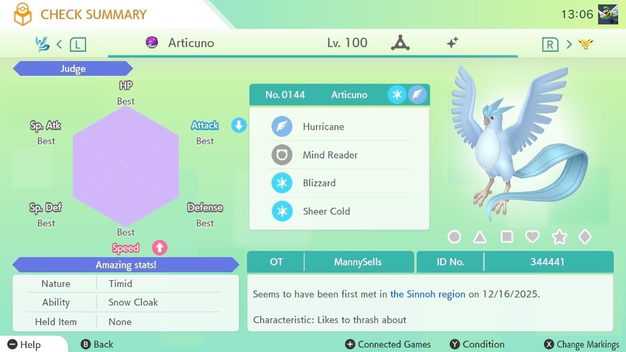BDSP Caught Legendaries Shiny/Non Shiny, 6IV, Level 100, EVs 6HP 252ATK 252SPE