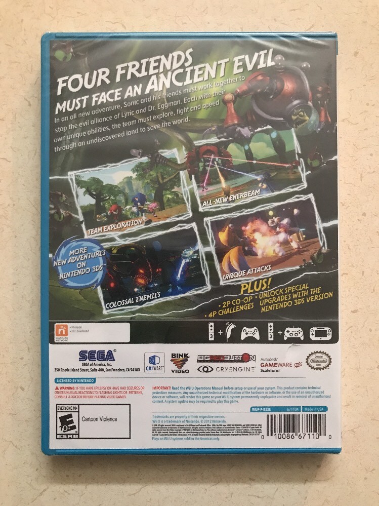 Sonic Boom: Rise of Lyric Nintendo Wii U New! Factory Sealed! Ships In A Box!