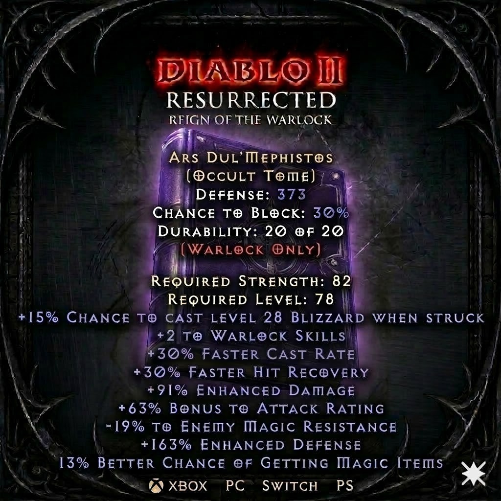 DIABLO 2 RESURRECTED ITEMS RUNES RUSH UNIQUES ENIGMA ROTW LADDER13 D2R WARLOCK