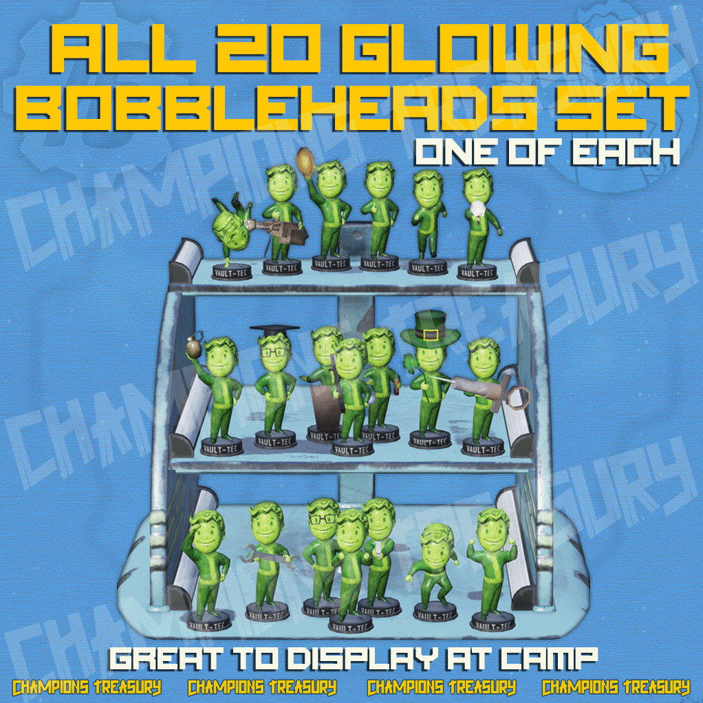 FALLOUT 76 PC All 20 GLOWING BOBBLEHEADS SET [ONE OF EACH] NEW
