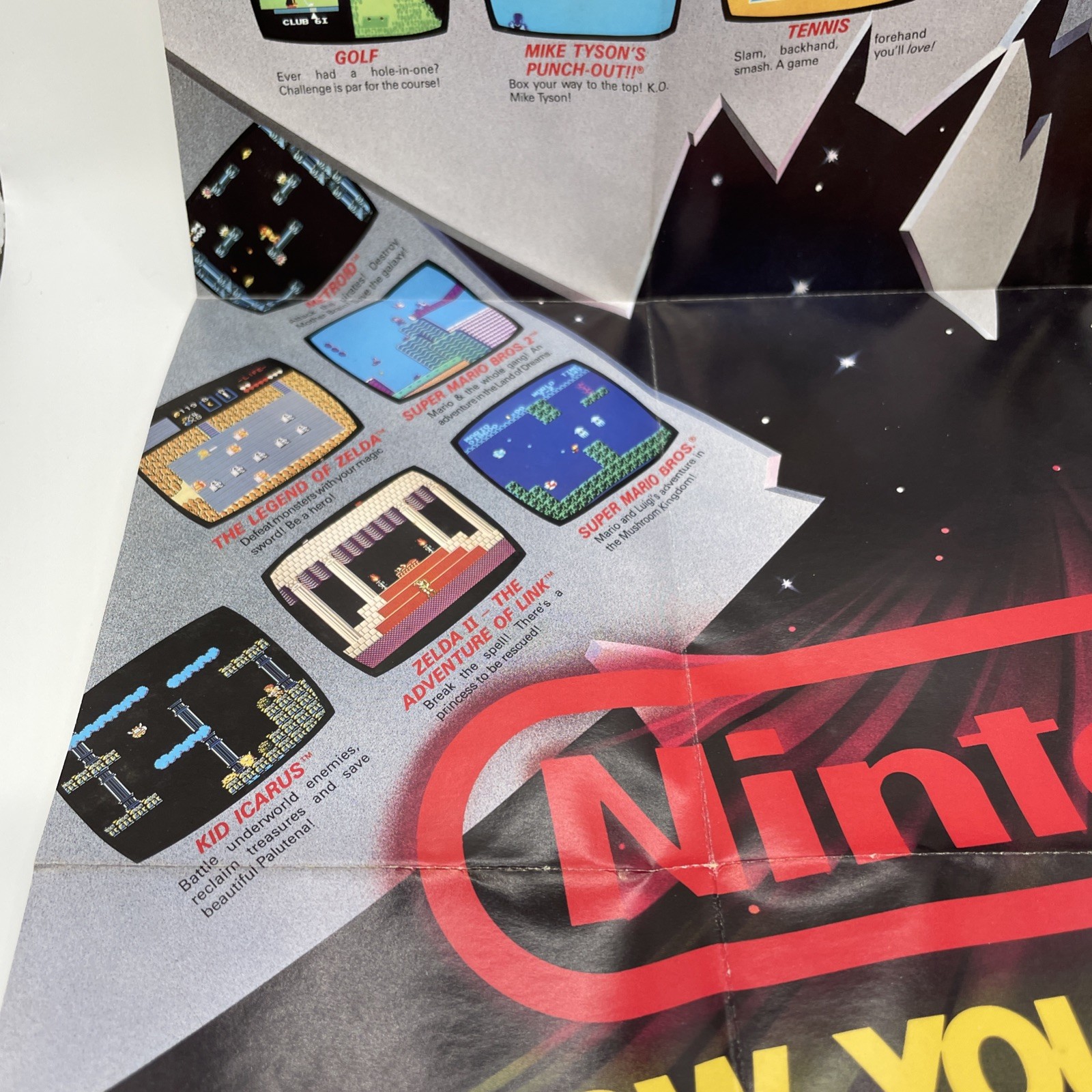 Vintage 1988 Nintendo NES Promotional Poster Fold Out Insert Multiple GamesShown