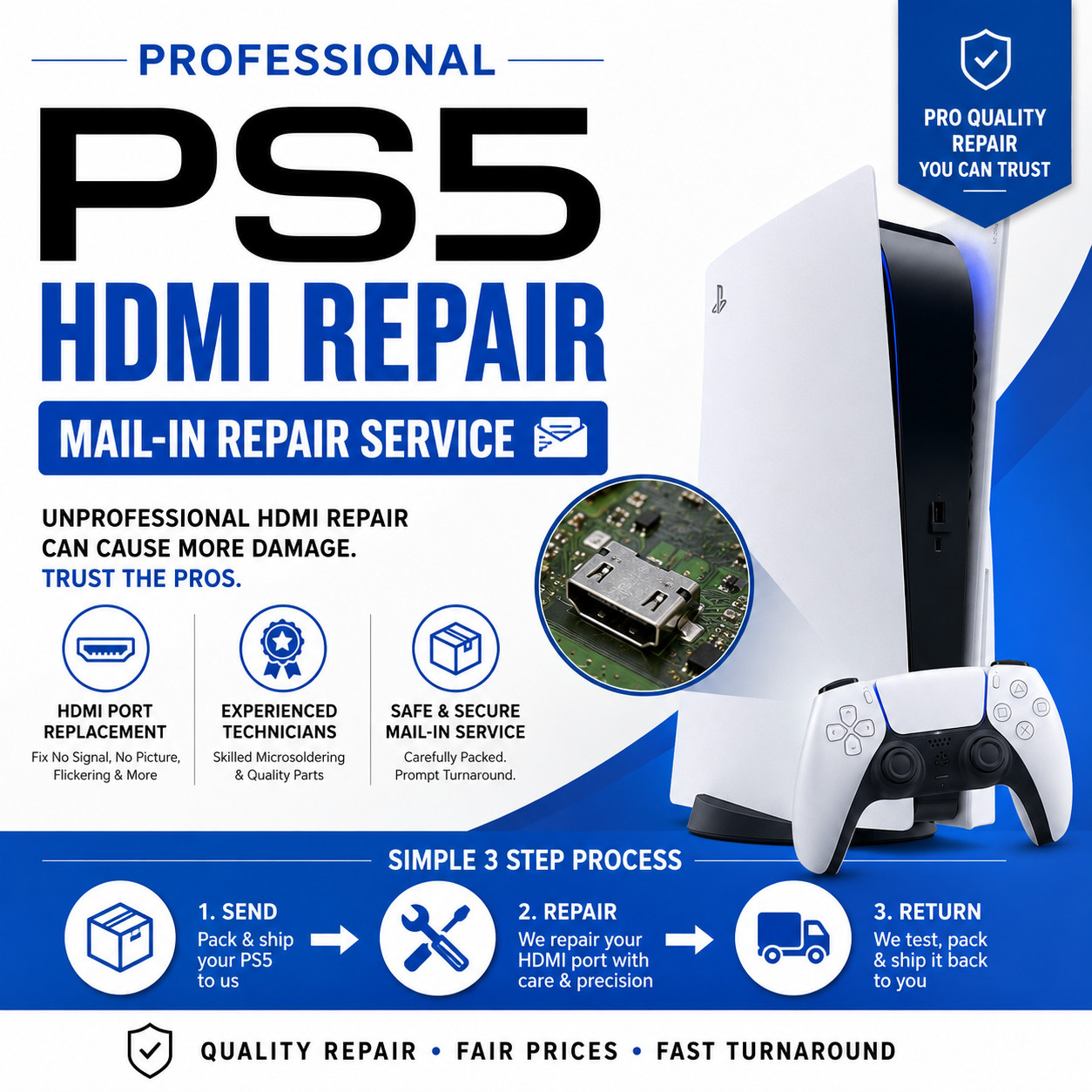 Mail-In PS5 | HDMI Port Repair Service | 12 Month Warranty