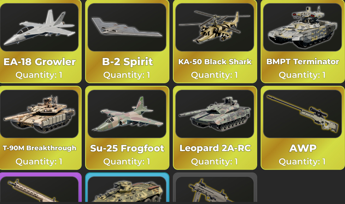 war tycoon roblox all items for 40$