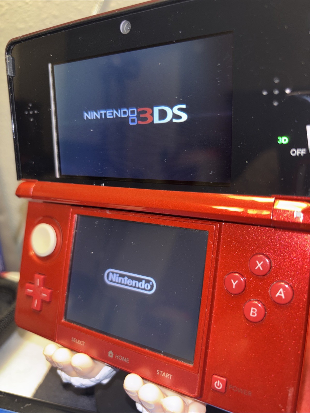 Nintendo 3DS Handheld System Flame Red Working Witch Charger