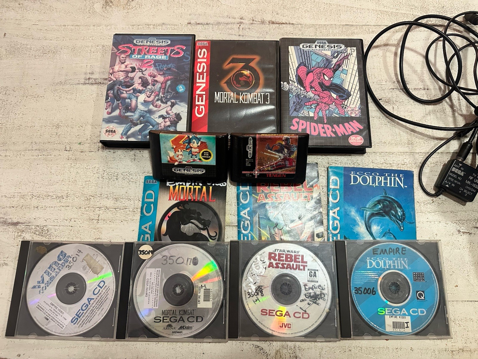 SEGA Genesis Console w/ Sega CD & 32X, 2 Controllers, Cables, Games Lot