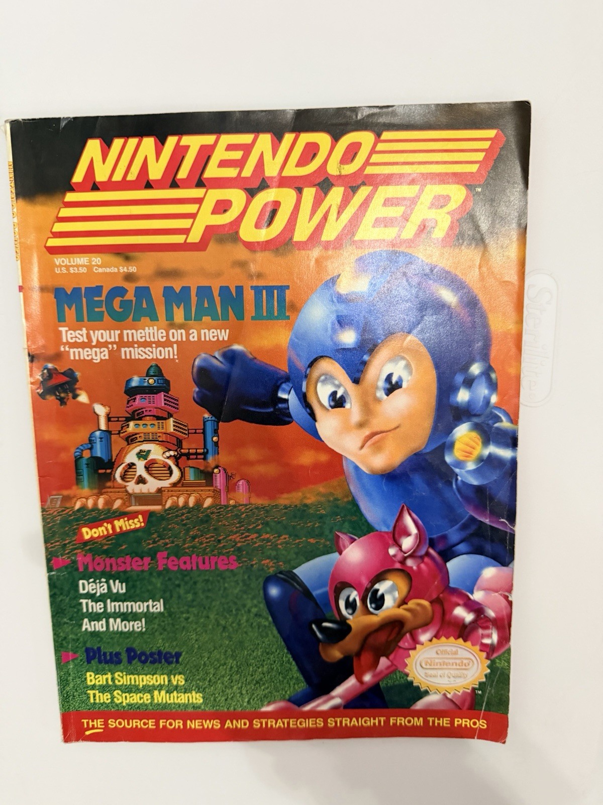 Nintendo Power Vol 20 Mega Man III 3 1991 w/ Bart Simpson Poster ATTACHED!